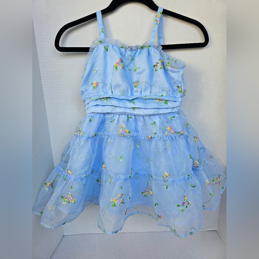 BCBGirls Light Blue Floral Embroidered 5T Girls Dress Spring